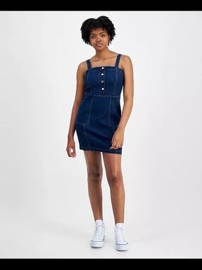 Tinseltown Denim Button-Front Utility-Pocket Dress